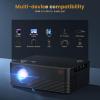 Mini Portable Projector with Wifi and Bluetooth, Native 1080P Full HD Smart Projector , 300 ANSI, Compatible with Smartphone, HDMI, USB for Home, Bedroom, Outdoor Use Black view 3