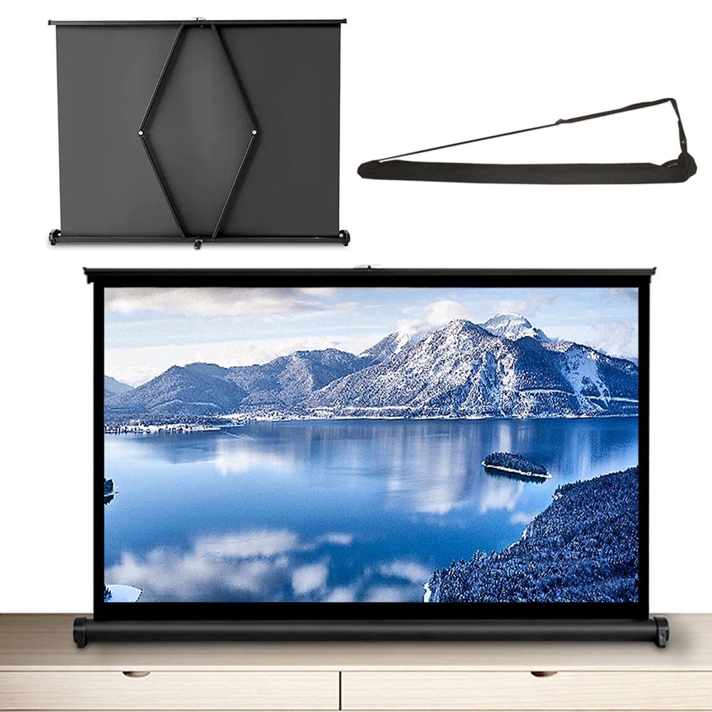 30" 40" 50" Inch Portable Projection Screen 4:3 16:9 Small Retractable Floor Standing Mobile Tabletop Screen with Carry Bag, Foldable Portable Movie Screen for Schools Meeting Indoor Outdoor(16:9,30")