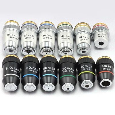 1pc Biological Microscopes Lens 4X 10X 20X 40X 60X 100X(Oil) 195 Achromatic Objective Lens Parts(White)