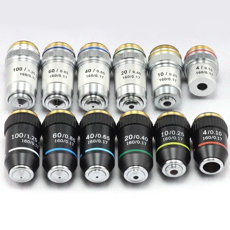 1pc Biological Microscopes Lens 4X 10X 20X 40X 60X 100X(Oil) 195 Achromatic Objective Lens Parts(White)