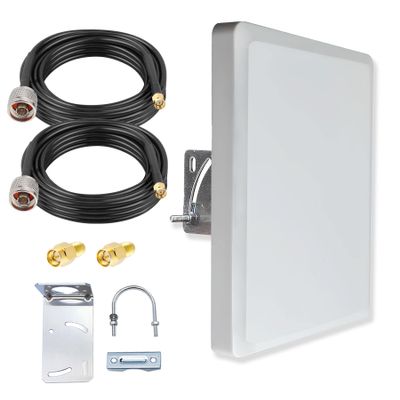 2.4G 5GHz 5.8G 2X2 MIMO Panel Antenna Dual Band Outdoor Directional Antenna Pole Mount w/ 9.8ft Extension Cable RP-SMA Male and SMA Adaptor for Long Range WiFi Receiption