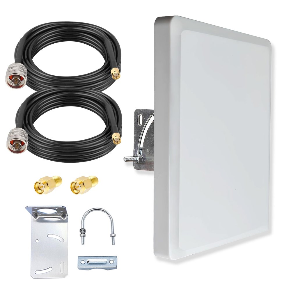2.4G 5GHz 5.8G 2X2 MIMO Panel Antenna Dual Band Outdoor Directional Antenna Pole Mount w/ 9.8ft Extension Cable RP-SMA Male and SMA Adaptor for Long Range WiFi Receiption
