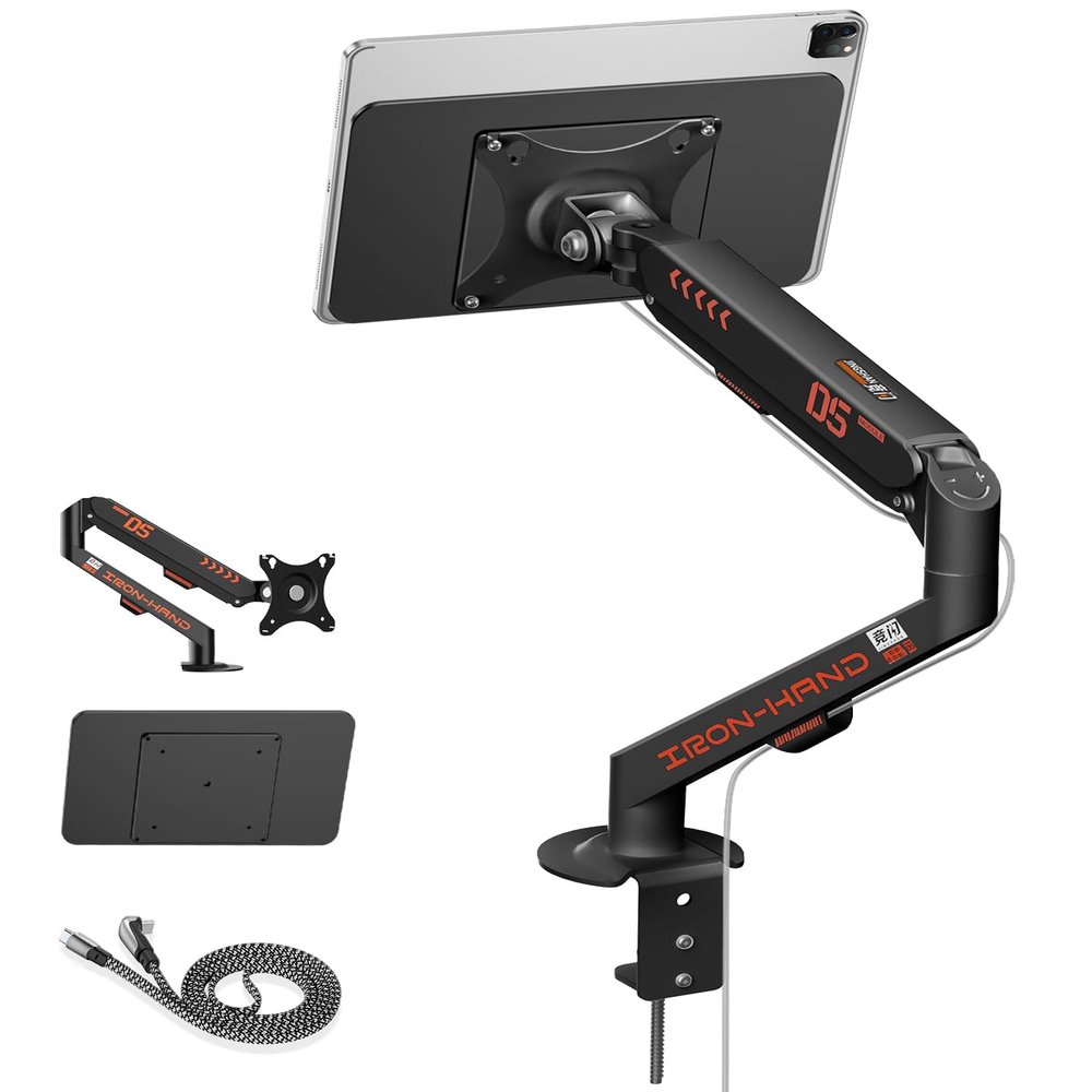 2025 Magnetic Wireless Charging Stand for iPad Pro 12.9, iPad Air 13 M2 Only, Aluminum Alloy Arm Mount with 2M Cable, Foldable Adjustable Tablet Holder for iPad Pro 12.9 3rd/4th/5th/6th,Black