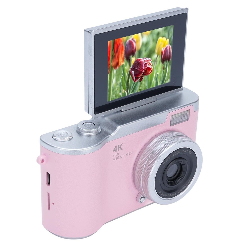 YUEHISY Digital Camera, 48MP FHD 1080P Vlogging Camera with Flip Screen 18X Zoom, Compact Point and Shoot (Roseate)