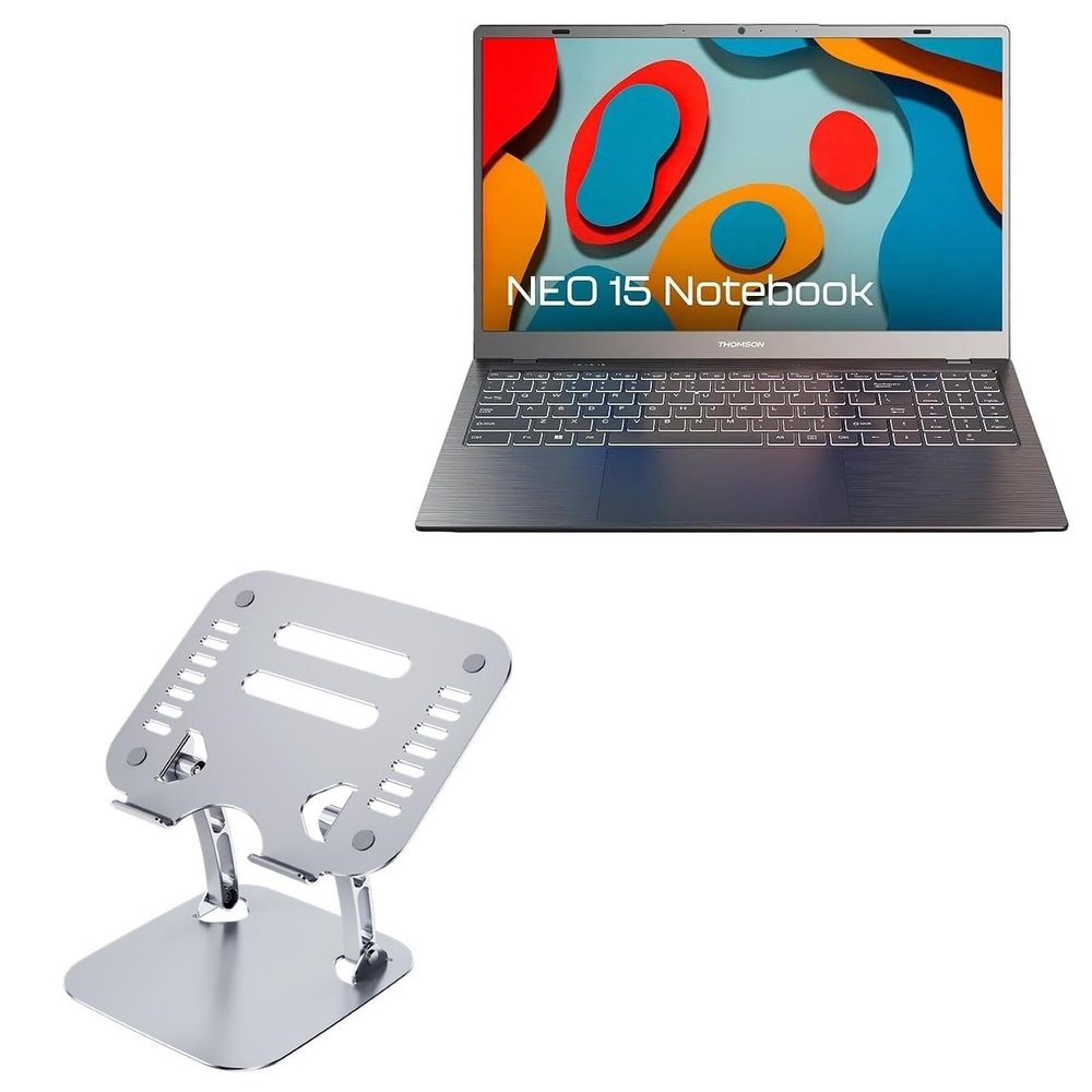 BoxWave Stand and Mount Compatible with Thomson IN-N15I NEO - Executive VersaView Laptop Stand, Ergonomic Adjustable Viewing Angle Metallic Riser - Metallic Silver