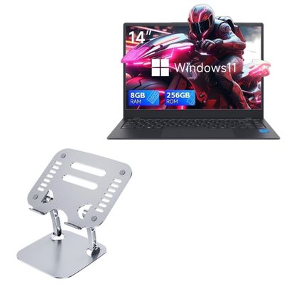 BoxWave Stand and Mount Compatible with RNRUO Laptop Model NC14G (14.1 in) - Executive VersaView Laptop Stand, Ergonomic Adjustable Viewing Angle Metallic Riser - Metallic Silver