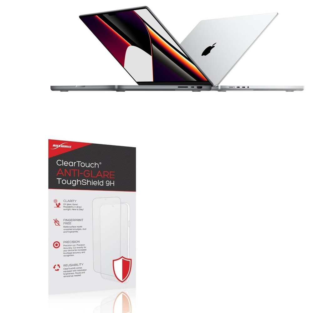 BoxWave Screen Protector Compatible With Apple MacBook Pro 16" (2021) - ClearTouch Anti-Glare ToughShield 9H (2-Pack), Anti-Glare 9H Tough Flexible Film Screen Protector