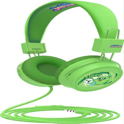 JellieMons Booma Beats Wired Headphones for Kids, 3.5mm Plug, Fun Characters and Colors, Volume Controls, Great for School (Green)