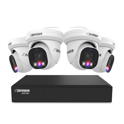 Defender AI Powered Sentinel Pro Turret 8CH NVR PoE Security Camera System, 4pc Metal Turret Cameras, 109 Wide Angle, IP66 Rated, Audio Recording, Web Viewing, 1TB HDD, Works w/Empower App