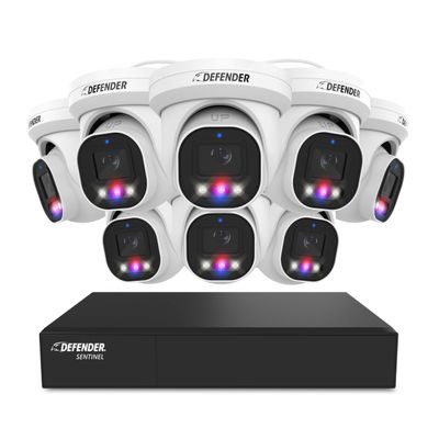 Defender AI Powered Sentinel Pro Turret 8CH NVR PoE Security Camera System, 8pc Metal Turret Cameras, 109 Wide Angle, IP66 Rated, Audio Recording, Web Viewing, 1TB HDD, Works w/Empower App