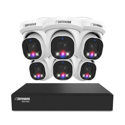 Defender AI Powered Sentinel Pro Turret 8CH NVR PoE Security Camera System, 6pc Metal Turret Cameras, 109 Wide Angle, IP66 Rated, Audio Recording, Web Viewing, 1TB HDD, Works w/Empower App