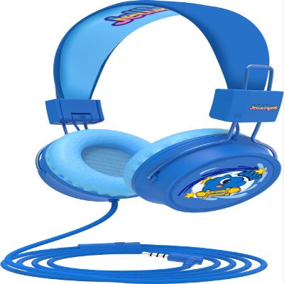 JellieMons Booma Beats Wired Headphones for Kids, 3.5mm Plug, Fun Characters and Colors, Volume Controls, Great for School (Blue)