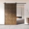 Homacer 50 in. x 84 in. Dark Walnut 8-in-1 Geometric Design Barn Door with Non-Bypass Installation Hardware Kit, 9ft Track, Interior use only view 2