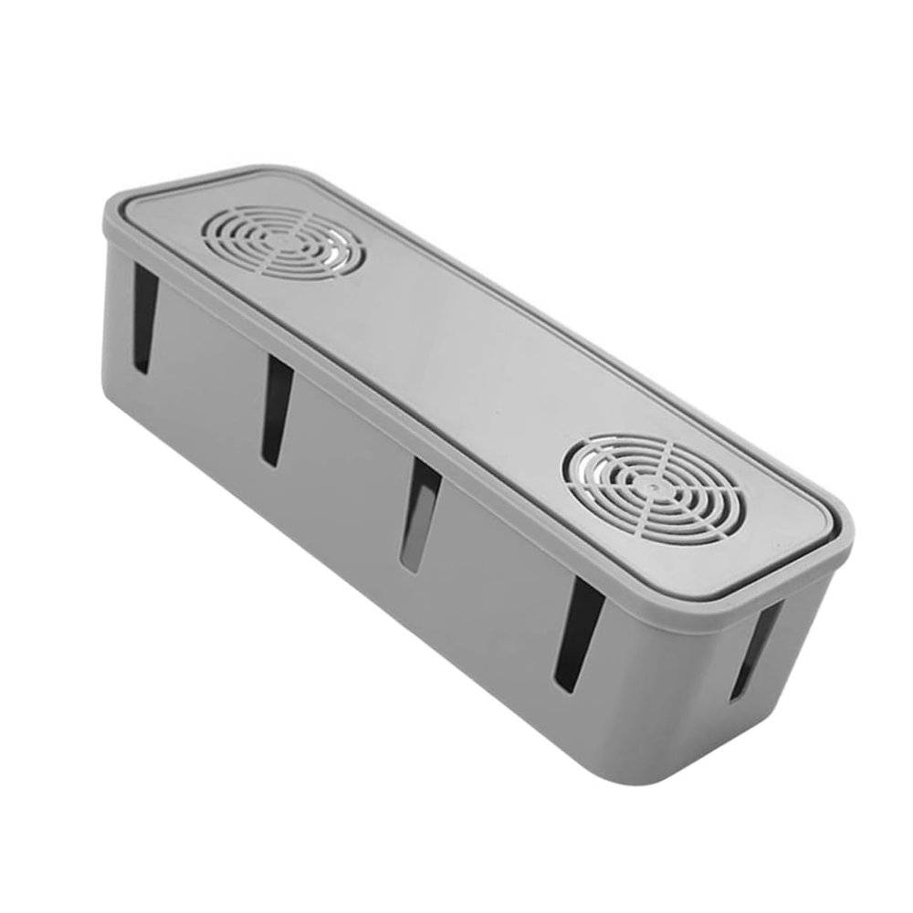CONGARTENO Cable Management Box for Desk Organization Power Cord Holder Data Cable Storage Box Grey Cord Organizer