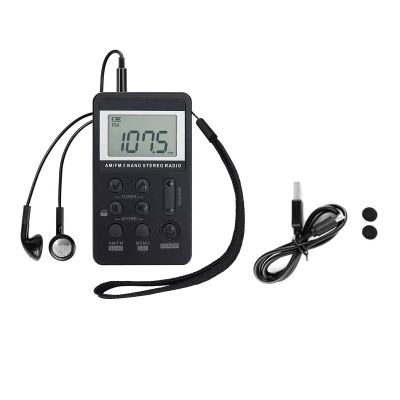DC 5V AM FM Dual Band Stereo Radio USB Charging 3.5MM Jack 58 Stations Save Up Power-Saving Lock Screen for Sports