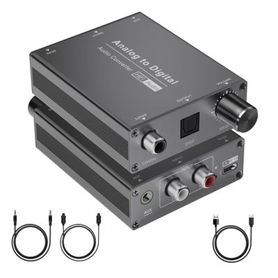 Analog to Digital Audio Converter, RCA to Optical Audio Converter with 3.5mm AUX Jack and Coaxial Adapter for Soundbar, Equipped with Volume Adjustment Function