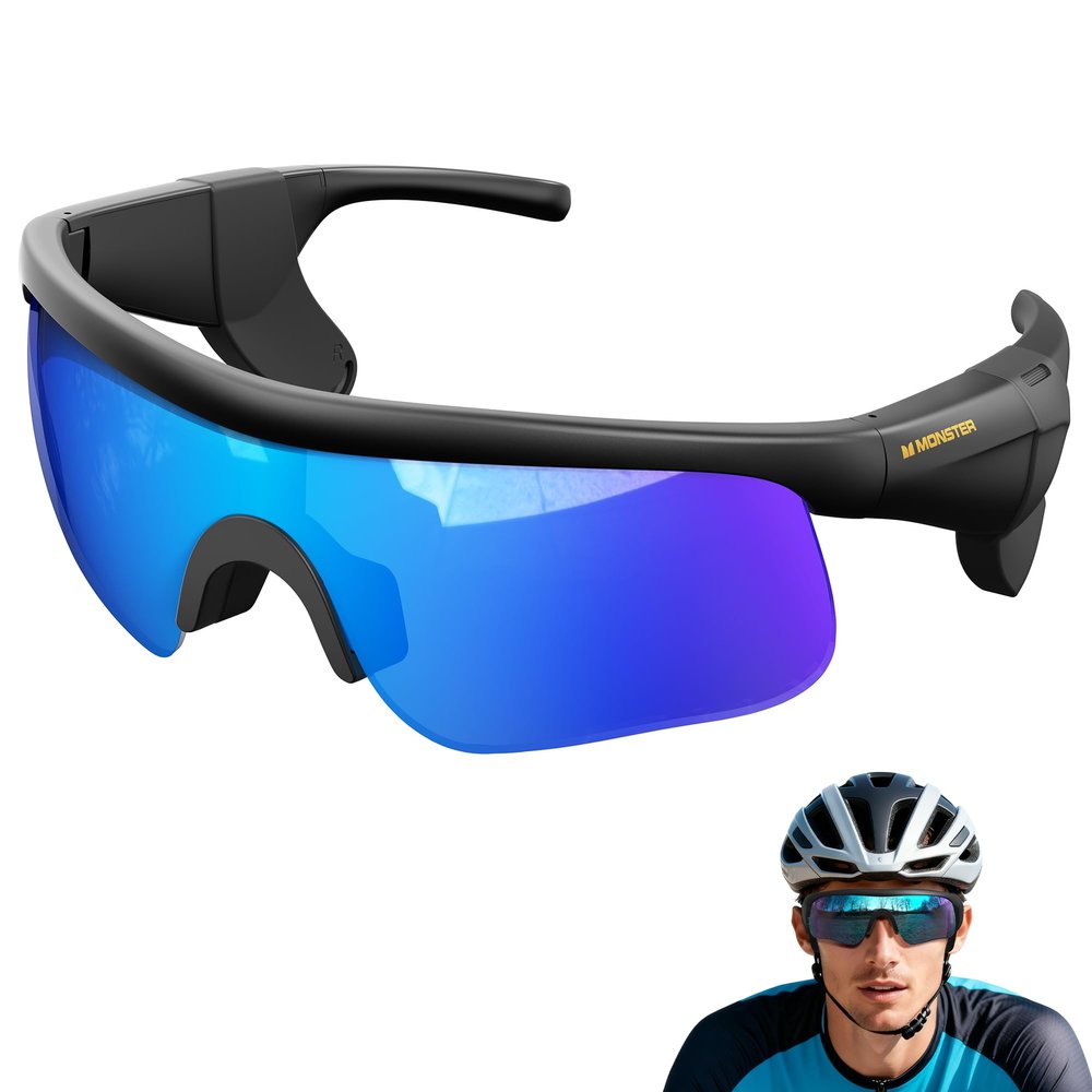 Monster Smart Glasses,Polarized Bluetooth Sunglasses for Men Women,Smart Sports Sunglasses with Built-in Mic & HD Open-Ear Speakers,Voice Assistant,Ideal for Running,Cycling & Outdoor Activities