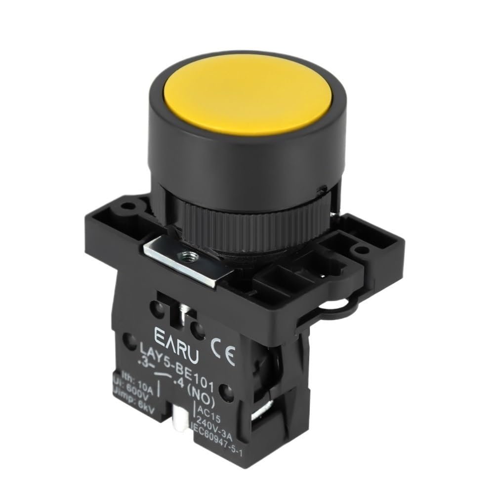 22mm Button XB2 Flat Touch Switch Button Momentary Button Switch Plastic Red Green Blue White Push Buttons 10A 220V 1NO 1NC(Yellow 1NO)