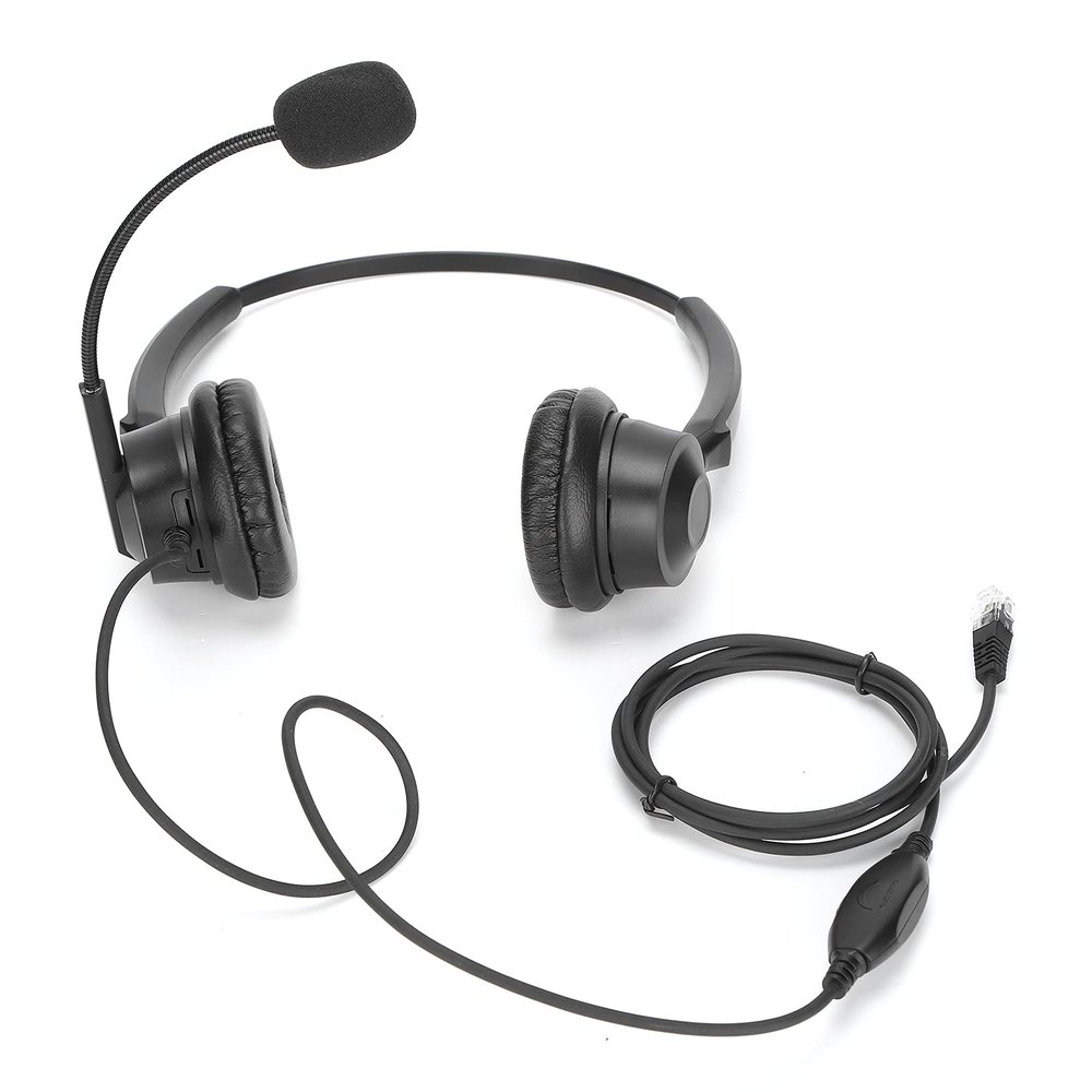Binaural Headset Telephone Headset with Noise Canceling Mic, Volume Control, and HD Audio for Clear Communication in Offices and Call Centers