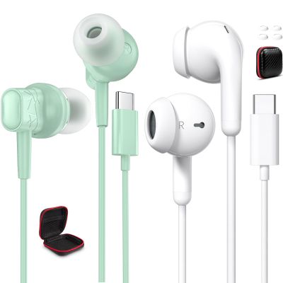 2 Pack USB C Headphones for Samsung Galaxy A56 A54 A36 S25 Ultra S24 S23 S22 S21 Wired Earbuds with Mic for iPad Pro Air A16 Mini 7 Lightweight Small Ear Type C Earphones for iPhone 16 Pro Max 15 Plus