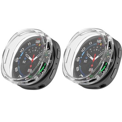 2 Pack Cases Compatible with Samsung Galaxy Watch 8 44mm with Screen Protector, Flexible TPU Shockproof Scratch Proof Cover Case (Clear/Clear)
