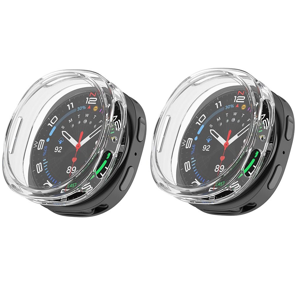 2 Pack Cases Compatible with Samsung Galaxy Watch 8 44mm with Screen Protector, Flexible TPU Shockproof Scratch Proof Cover Case (Clear/Clear)