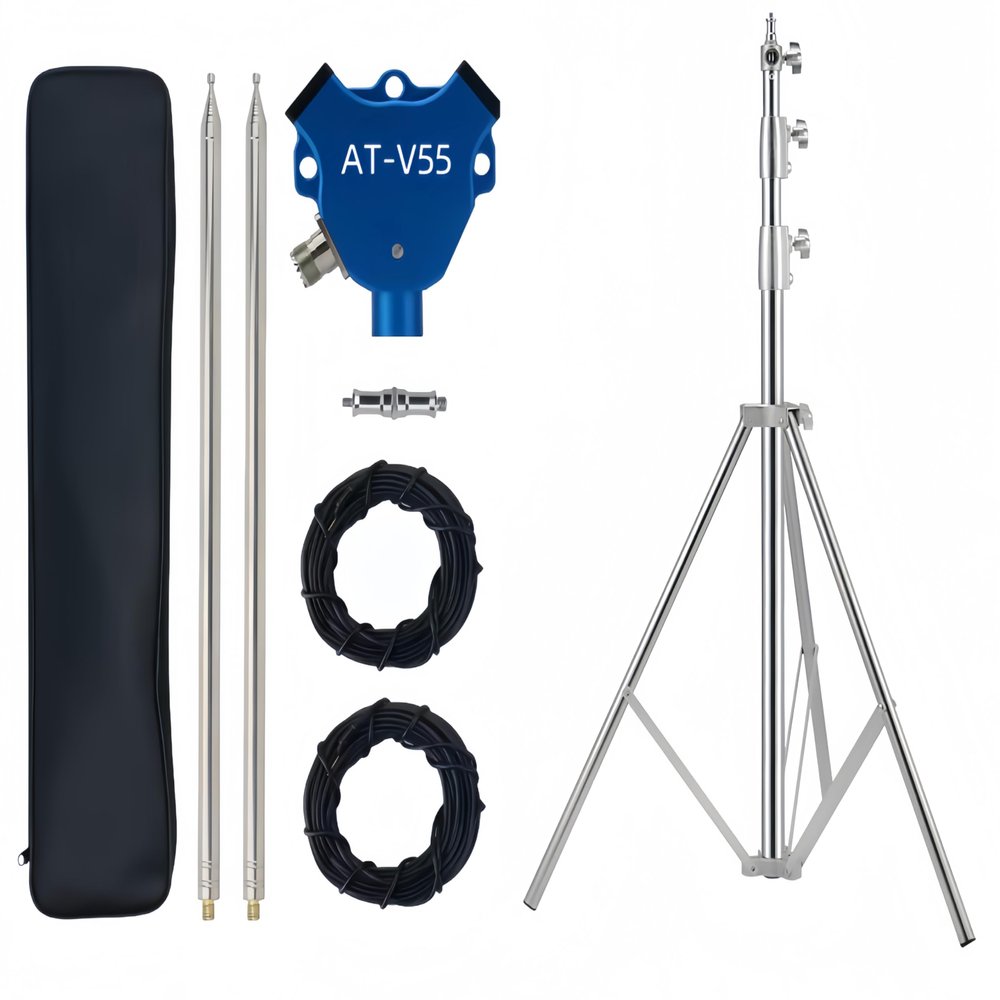 AT-V55 Portable HF/VHF/UHF Antenna Kit with Tripod, Covers 7430MHz, Inverted-V Design, Includes Adjustable Support Stand for Field Setup and Emergency Ham Radio Use