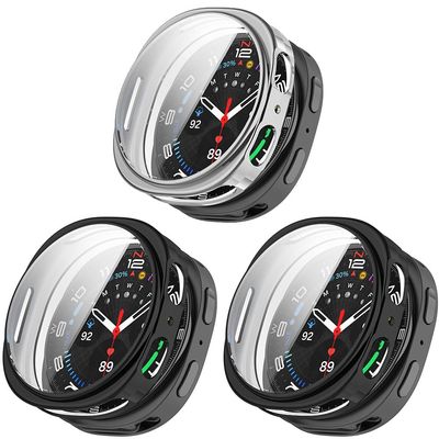 3 Pack Cases Compatible with Samsung Galaxy Watch 8 44mm with Screen Protector, Flexible TPU Shockproof Scratch Proof Cover Case (Black/Silver/Black)