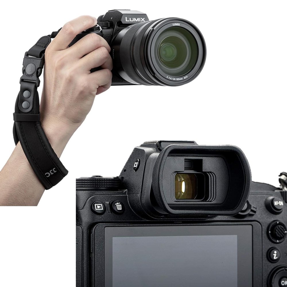 DK-29 Eye Cup + Upgraded Hand Strap: Soft Silicon Camera EVF Viewfinder Eyecup Eyepiece for Nikon Z6III Z5II Z6II Z7II Z6 Z7 Z5 with Upgraded Quick Release Soft Neoprene Camera Hand Wrist Grip Strap