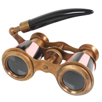 Vintage Opera Glasses with Handle Pink & Black Enamel Brass Theater Binoculars for Women Antique Style Concert Collectible Gift & Elegant Home Dcor