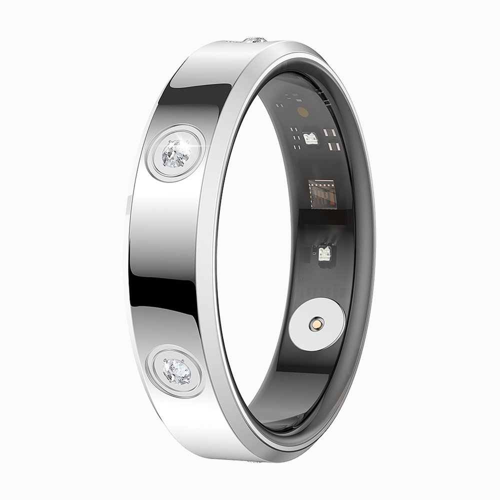 Yihou Smart Ring for Women Fitness Ring Health Ring with Diamonds Fitness Tracker with Heart Rate Sleep Monitor No Subscription Fee for Android iOS Silvery 6#