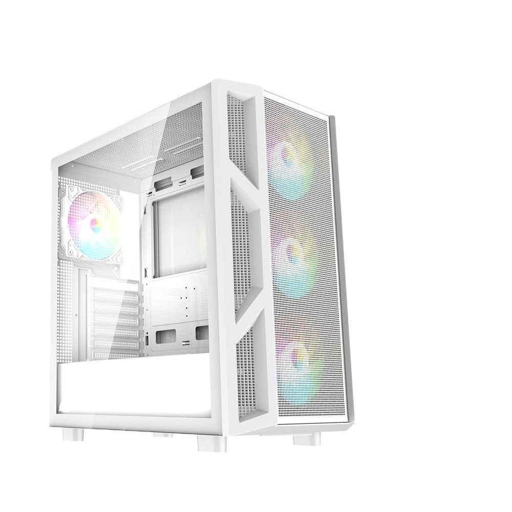 EWAIDI CV103 Color USB3.0 Tempered Glass Side Panel Mid Tower ATX Gaming Computer Case with Fixed Rainbow Fans*4PCS with Mesh