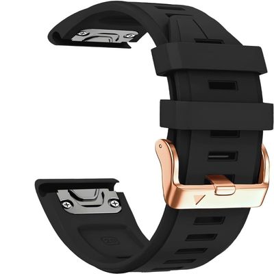 FFHDJL 20mm Watch Band Replacement for Garmin fenix 5S/5S Plus/6S/7S/Instinct 2S/D2, Quick Fit Soft Silicone Strap with Rose Gold Buckle Breathable Waterproof Wristband Accessory(Black 5.3"-8.2")