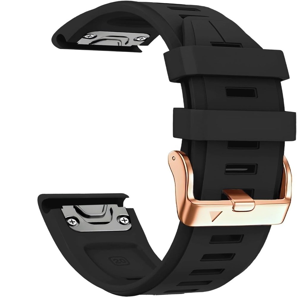 FFHDJL 20mm Watch Band Replacement for Garmin fenix 5S/5S Plus/6S/7S/Instinct 2S/D2, Quick Fit Soft Silicone Strap with Rose Gold Buckle Breathable Waterproof Wristband Accessory(Black 5.3"-8.2")