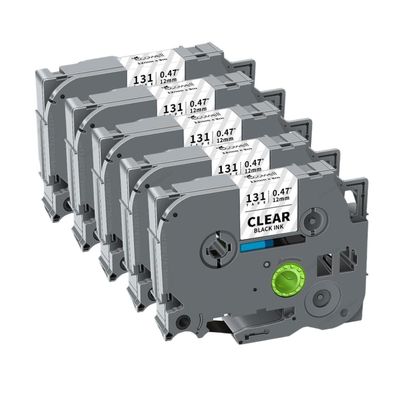 12mm TZe231 Laminated Label Tape 5 Pack 10 Pack Compatible with TZe231 131 431 531 631 731 831 334 335 for PTH110 Label Maker(5PK Black on Clear)