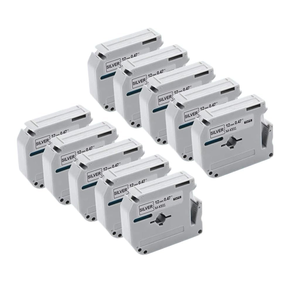 10Pcs MK931 MK-931 M-K931 Black On Silver 12mm Label Tape Compatible with PT-70 PT-90 Label Maker Machine