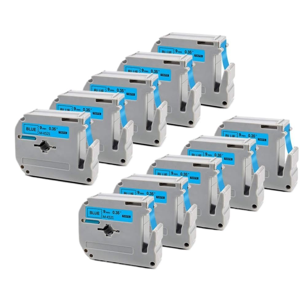 10PK 9mm Black On Blue Label Tape MK-521 MK521 M-K521 Printer Ribbon Compatible with Label Maker PT-70 PT-80