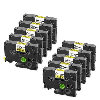 10PK FX631 Compatible Flexible Label Tapes 12mm Black On Yellow Printer Ribbon for Label Maker Works with FX 631 FX631 Models