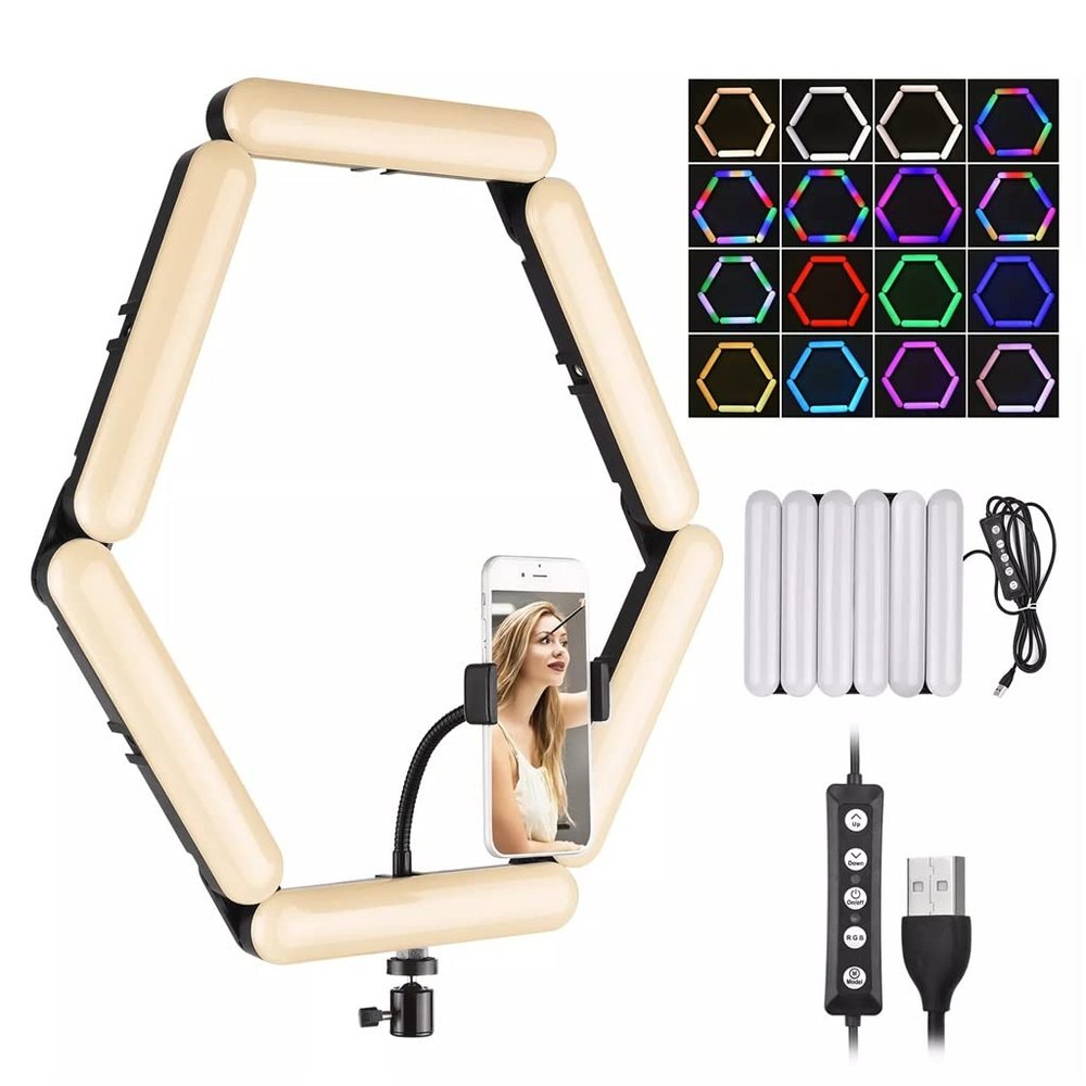 Foldable Splicing 6-Panel LED RGB Video Light 3000K-6500K Dimmable Photography Fill Light Set with Cold Shoe Mount