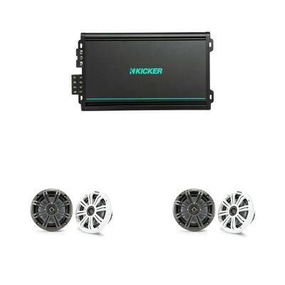 Kicker (2 Pair) 45KM654 6.5" Marine Speakers with 48KMA6004 4 Ch. Marine Amp Bundle