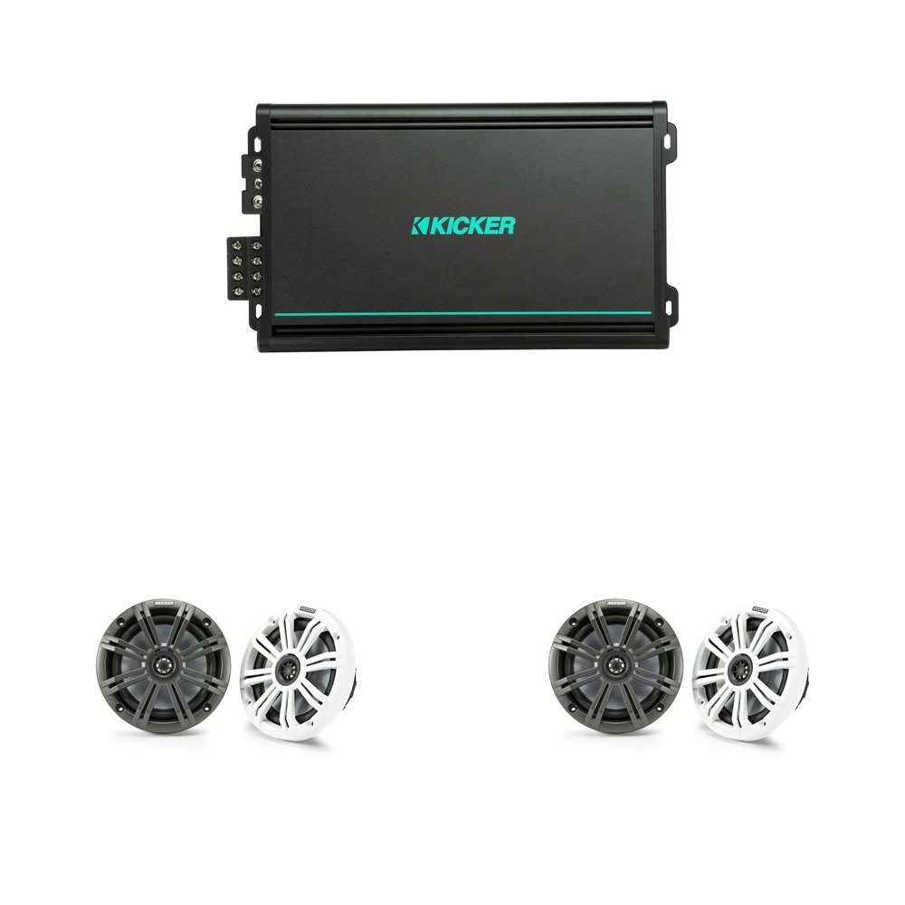 Kicker (2 Pair) 45KM654 6.5" Marine Speakers with 48KMA6004 4 Ch. Marine Amp Bundle