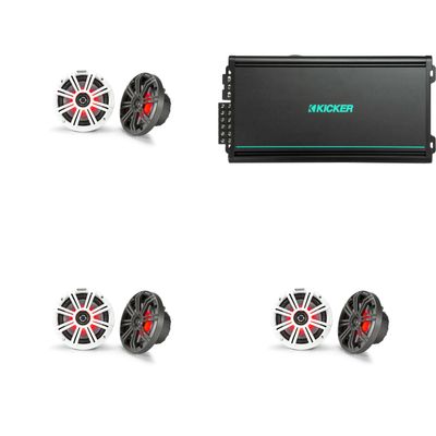 Kicker (3 Pair) 45KM654L 6.5" RGB LED Marine Speakers with 48KMA6006 6 Ch. Marine Amp Bundle