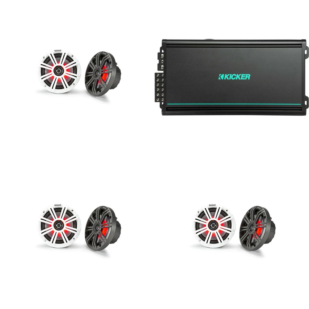 Kicker (3 Pair) 45KM654L 6.5" RGB LED Marine Speakers with 48KMA6006 6 Ch. Marine Amp Bundle