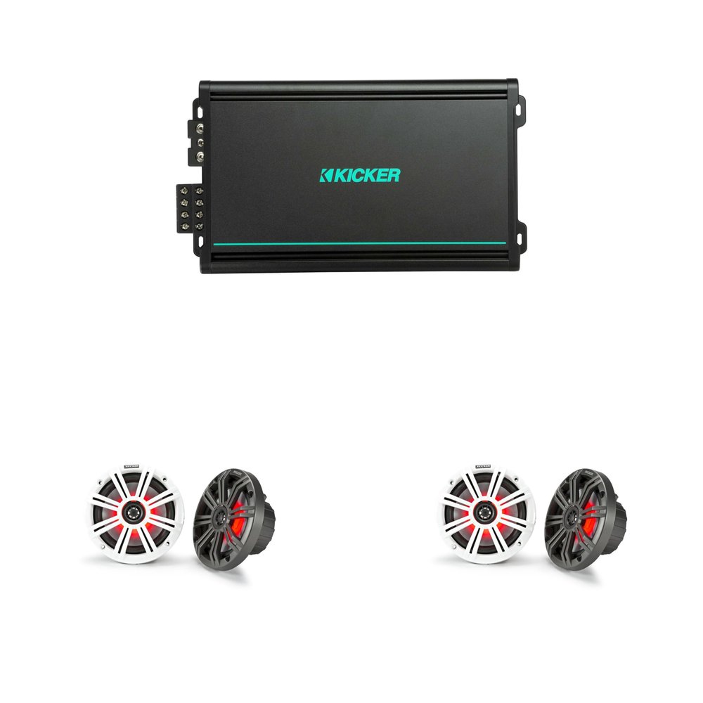 Kicker (2 Pair) 45KM654L 6.5" RGB LED Marine Speakers with 48KMA6004 4 Ch. Marine Amp Bundle