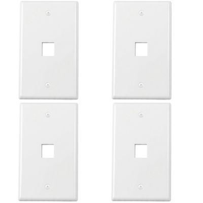 4Pack 1Port Keystone Wall Plate Single Gang for RJ45 Keystone Jack and Modular Inserts Ethernet Outlet Network Panels Cat6 Coupler Connector Box Cover, White