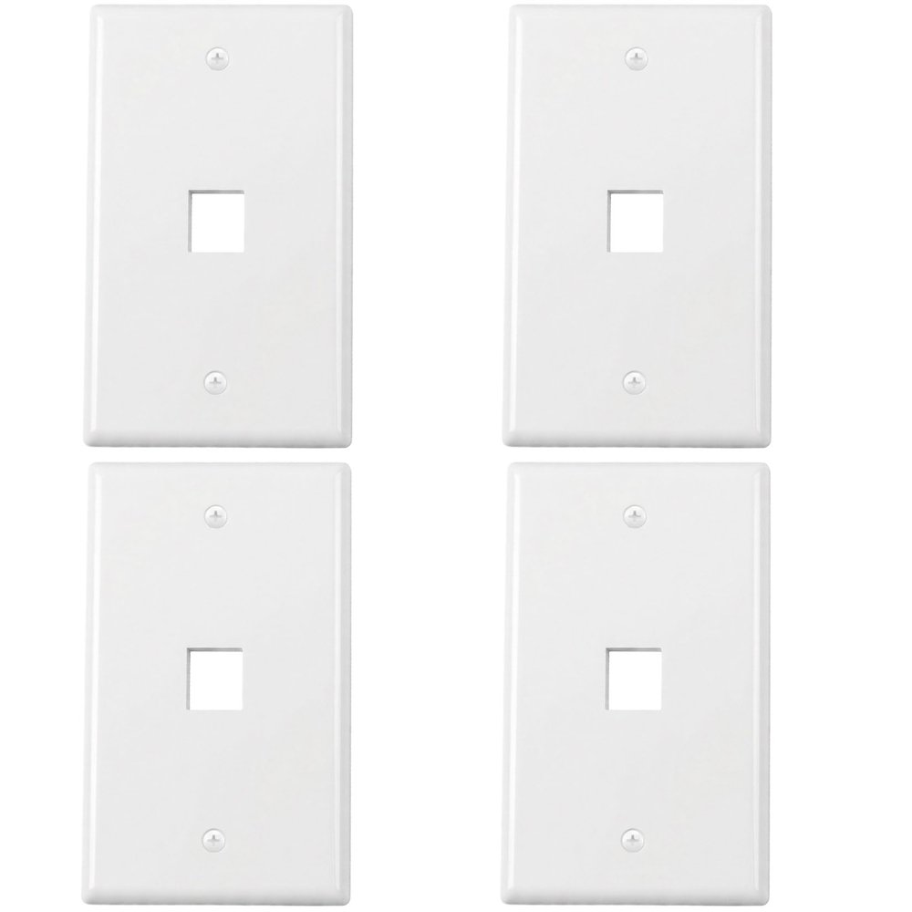 4Pack 1Port Keystone Wall Plate Single Gang for RJ45 Keystone Jack and Modular Inserts Ethernet Outlet Network Panels Cat6 Coupler Connector Box Cover, White