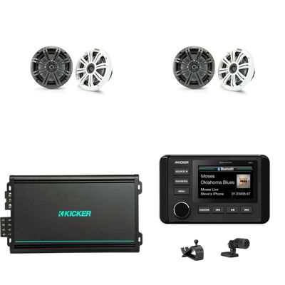 KICKER 51KMC4 Marine Source Unit & (2 Pair) 45KM654 6.5" Marine Speakers with 48KMA6004 4 Ch. Marine Amp Bundle