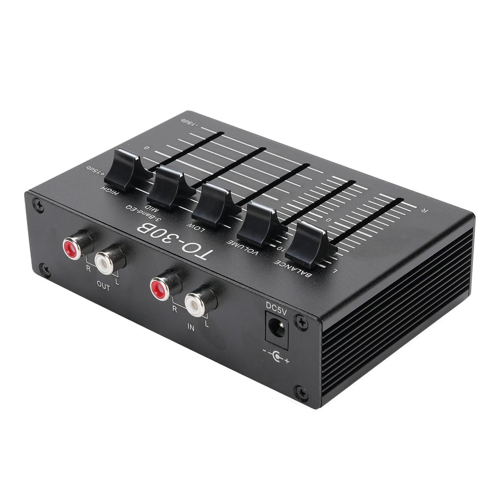 Phono Turntable Preamp, 2 Channel 3 Band Digital Sound Equalizer with High/Mid/Low Tone, Low Noise Stereo Preamplifier, Balanced Volume Control, 5V DC Adapter