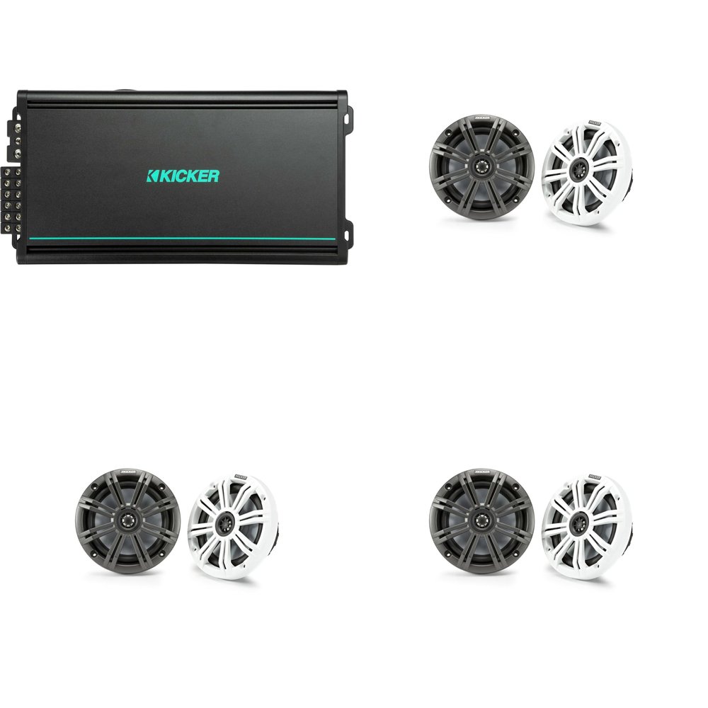 KICKER (3 Pair 45KM654 6.5" Marine Speakers with 48KMA6006 6 Ch. Marine Amp Bundle