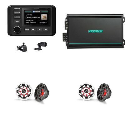 KICKER 51KMC4 Marine Source Unit & (2 Pair) 45KM654L 6.5" RGB LED Marine Speakers with 48KMA6004 4 Ch. Marine Amp Bundle